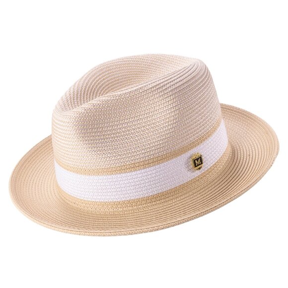 MEN'SBEIGE Two-tone Pinch Hat2.5INCH Wide Brim Straw Fedora H-87